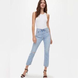 Agolde Riley High Rise Jeans Straight Crop Ankle Button Front Light Wash 24
